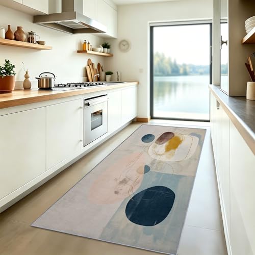 Tapis abstrait blanc cassé haut de gamme lavable 60x180 cm - 3
