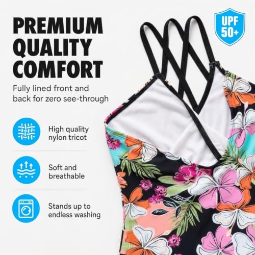 Image of Kanu Surf Girls' Reese UPF 50 Beach Sport Criss-Cross One Piece Swimsuit