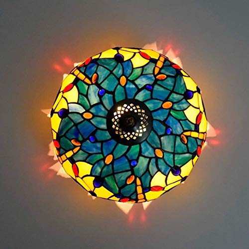Luz de Techo E27 Azul Vidriera Antigua Libélula de 30 cm 4