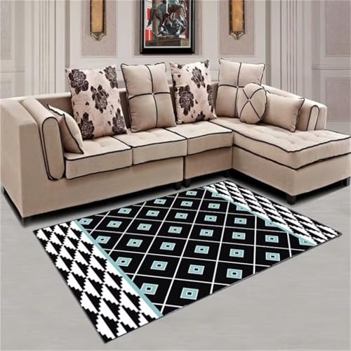 Tapis de chambre doux motif géométrique moderne bleu - 2