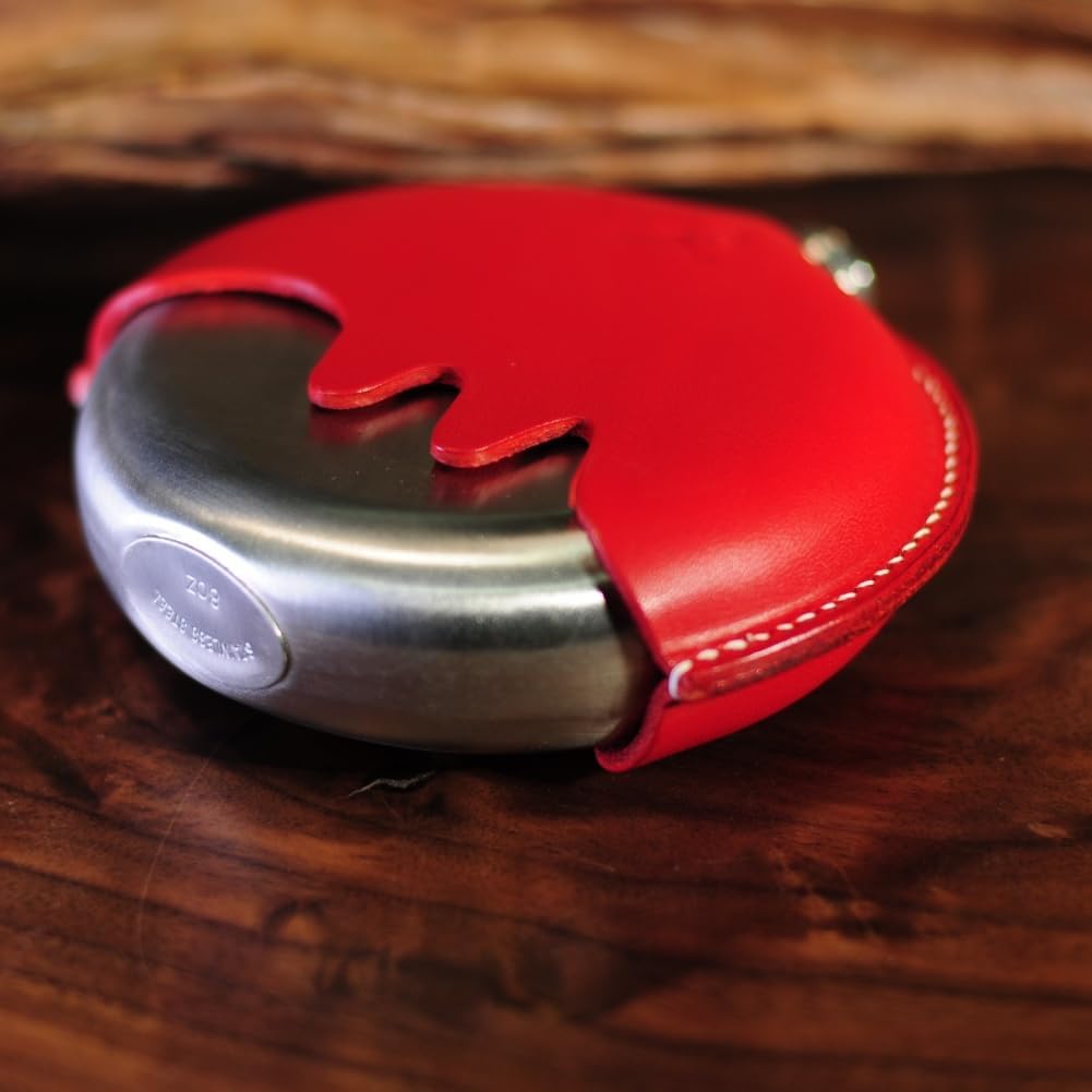 WAY ONE 9oz 314L Stainless Steel Hip Flask for Men, Leak-Proof Round Flask for Liquor with Red Leather Cover, Whiskey Flask Gift for Dad, Boyfriend, Colleague and More