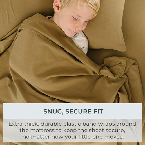 Image of Pobibaby Twin Sheet Set Kids, 3-Piece, Cotton Blend (Khaki Brown) | Kids Bed Sheet Set, 3-Piece, Fitted Sheet, Flat Sheet, Pillowcase, Cotton Blend, Deep Pockets, Soft, Machine Wash, Seasons