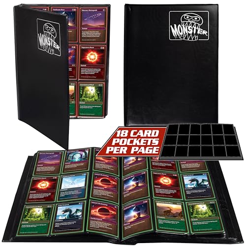Monster 9 Pocket Trading Card Album- Matte Black Binder, Anti-Theft & Anti-Drop TCG Protection w Side Loading Pockets, Holds 720 Cards -Compatible with Yugioh, Pokemon, MTG Magic the Gathering Cards