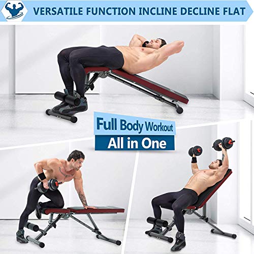 LINODI Adjustable Weight Bench, Workout Bench for Home Gym, Multi-Purpose Strength Training Benches, Foldable Incline Decline Gym Bench for Full Body Workout
