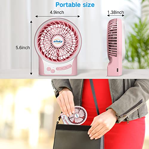 Efluky 3 Speeds Mini Desk Fan, Rechargeable Battery Operated Fan With Led Light, Portable Usb Fan Quiet For Home, Office, Travel, Camping, Outdoor, Indoor Fan, 4.9-Inch, Pink #TOP4