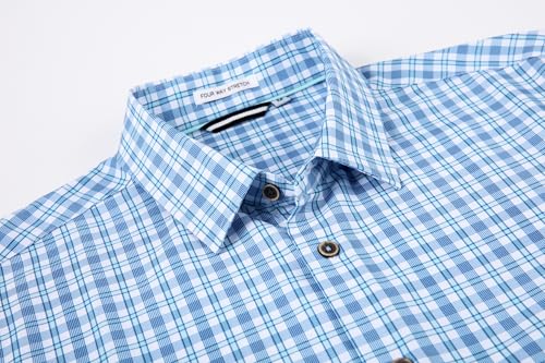 Alex Vando Mens Button Down Shirts Wrinkle Free 4-Way Stretch Print Business Casual Shirt