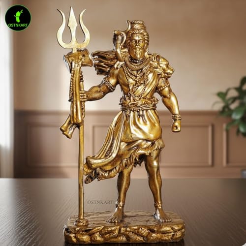 Image of Shiva Statue Car Dashboard Idol, Shiv Ji for Birthday,Annivesary, Home & Office Pooja Room,Living Room Show piece new House Warming Gift (Golden,Size -12 * 7 * 4 cm)