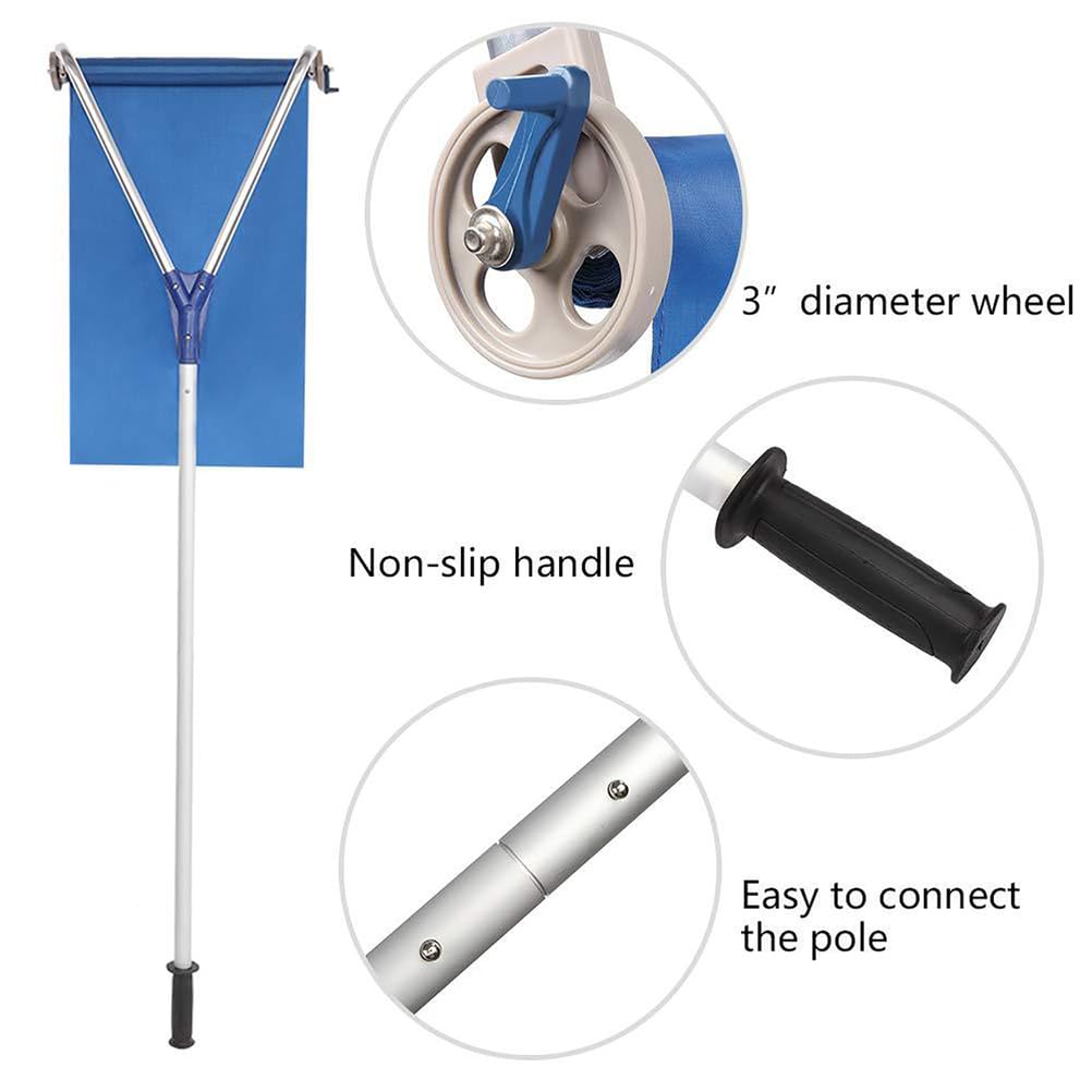 Herramienta de extracción de rastrillo de nieve de techo, herramienta de limpieza de nieve de aleación de aluminio con ruedas, poste telescópico, mango antideslizante para quitar la nieve del techo
