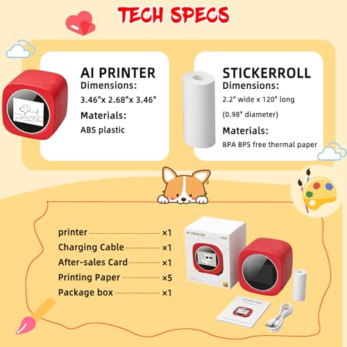 Image of Bxiadbzl AI Voice Powered Sticker Maker for Kids, Mini Thermal Sticker Printer with 6 Art Styles, Portable Custom Sticker Printer for Journal DIY Crafts, Educational Toy Gift Ages 3+