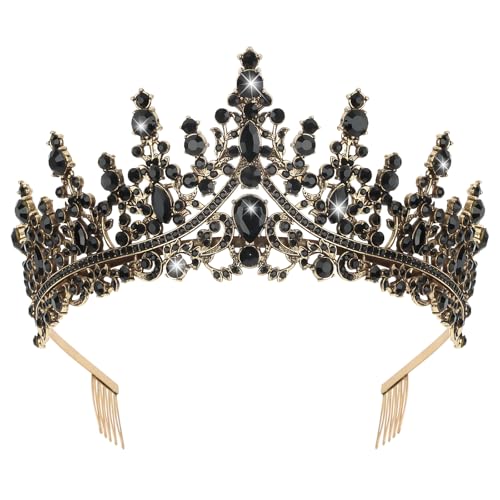 CURASA Black Tiaras For Women Gold Gothic Crown For Women Girls Vintage Bridal Quinceanera Tiara Princess Royal Queen Crown Vintage Baroque Crown For Halloween Costume Birthday Cosplay