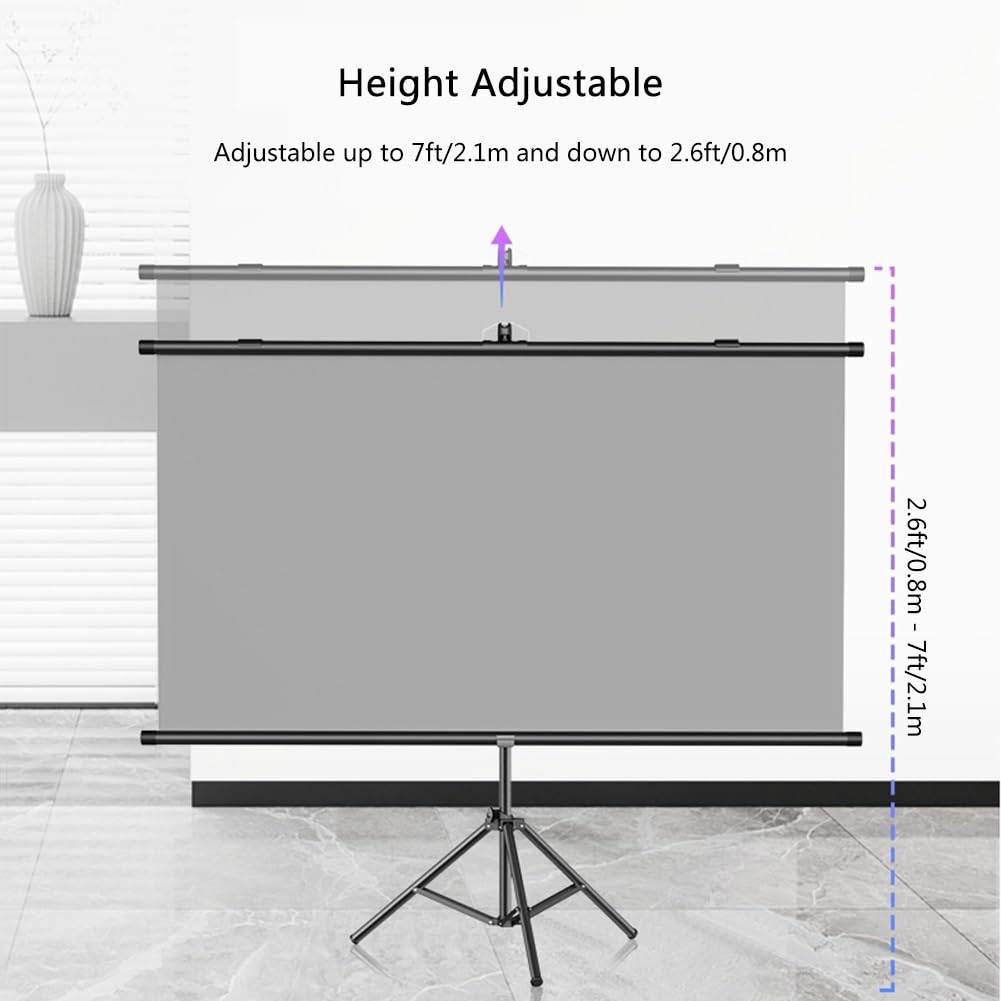 Schermo di Proiezione Portatile per Esterni 4K Ultra HD da 60" 72" 84" con Treppiede, Schermo Cinematografico da Parete per Cinema Al Chiuso(84"(16:9))