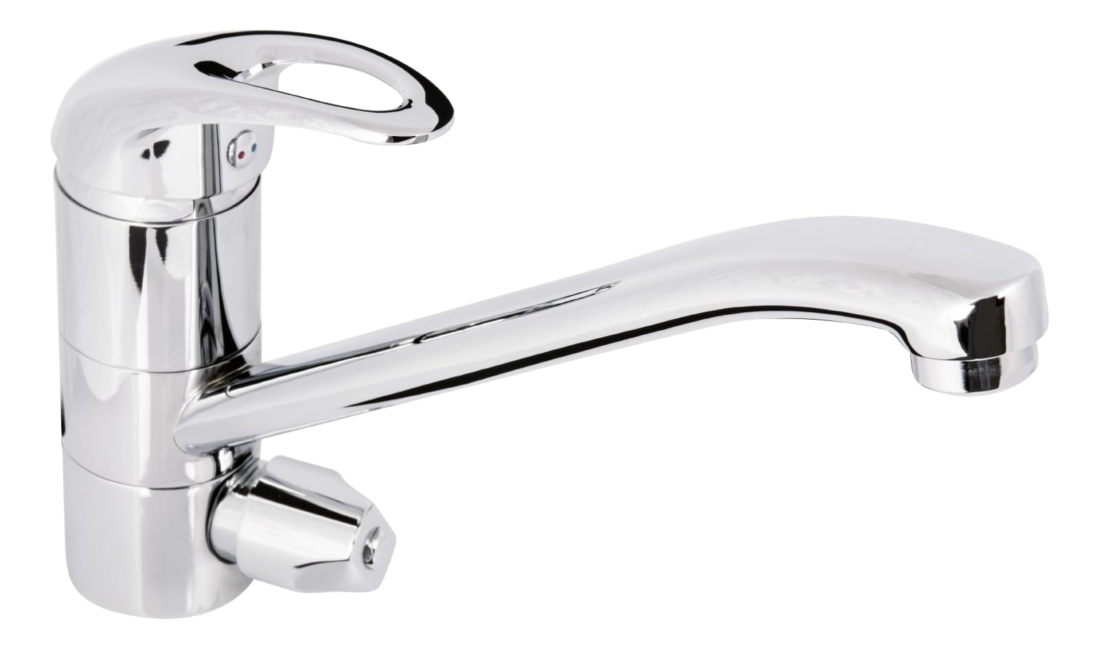 aquaSu® Spültischarmatur mit Geräteanschluss Concordia, Einhebelmischer mit Wasserspar-Kartusche, Wasserhahn für Spüle, Auslauf schwenkbar, Standard-Befestigung, Messingkern, chrom, 796019