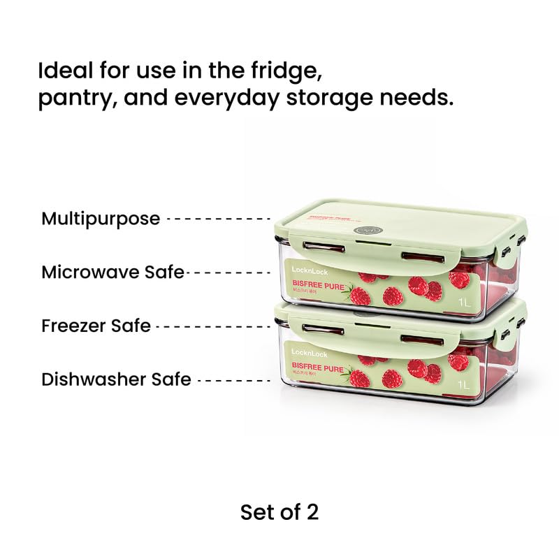 Image of LocknLock 1L Food Storage Containers (Pack of 2) | Airtight, Leakproof, BPA-Free Plastic Boxes | Stackable Kitchen Containers for Meal Prep, Fridge & Pantry Storage