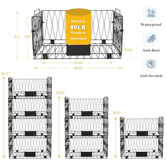 4 PACKS XXL Kitchen Organization and Storage Pantry Baskets, Fruit & Vegetable Basket for Kitchen Cabinet, Stackable Wire Baskets for Snack Chips Onion Potato Cans