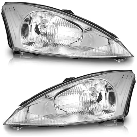 WEELMOTO Headlights Compatible with 2000-2004 Ford Focus, Headlight Assembly Replacement for 00 2001 2002 2003 04 Ford Focus Headlamp Chrome Housing Clear Reflector Left+Right Side Cover