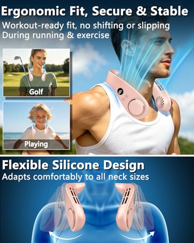 Image of FWV Neck Fan with Cooling Plate, Whisper Quiet 30dB, 5500mAh Up to 24H, Hands-Free USB-C Headphone Fans, LED for Battery&Speed, Bladeless Portable Neck Coolers for Hot Weather Outside Sports Pink