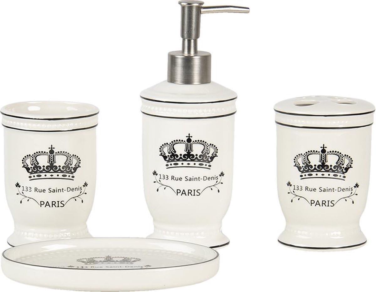 Clayre & Eef Badezimmerset (Set 4 Stück) Creme - 64774