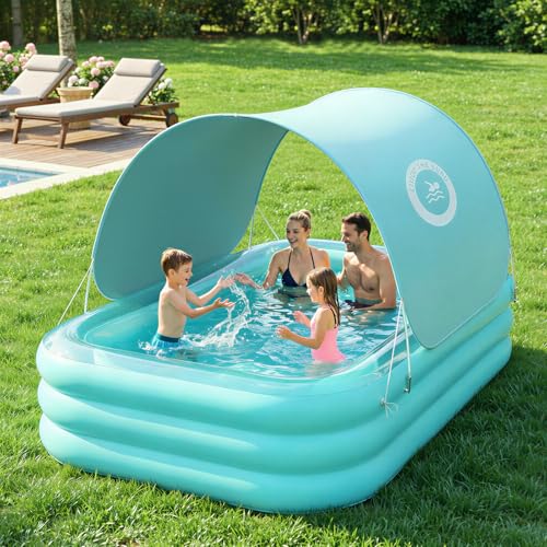 HeySplash Inflatable Pool with Canopy Large Inflatable Swimming Pool for Adults & Kids Blow Up Pool Thickened Family Pool for Outdoor Backyard Garden Party Summer Fun 102 x 65 x 22(Green)