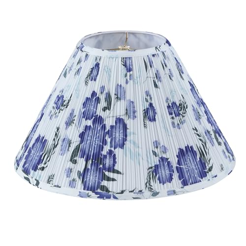 Image of Aspen Creative 33179, Hardback Empire Transitional Spider Lamp Shade, Mushroom Pleated White with Blue Floral Print Designed Fabric, 7 inch Top x 18 inch Bottom x 11-1 /2 inch Slant Height