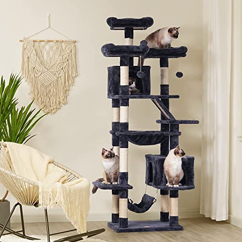 Heybly Cat Tree 73 Inches Xxl Large Cat Tower For Indoor Cats,Multi-Level Cat Furniture Condo For Large Cats With Padded Plush Perch, Cozy Basket And Scratching Posts Smoky Gray Hct030G #TOP3