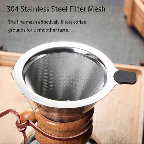 GS Pour Over Coffee Maker - 600ML Glass Carafe with Stainless Steel Filter, Reusable Drip Coffee Maker for Home, Office & Camping - Portable 13.5 OZ Coffee Brewer