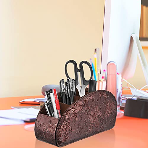 Image of SITHON Remote Control Holder with 5 Compartments - PU Leather Remote Caddy Desktop Organizer Store TV, DVD, Blu-Ray, Media Player, Heater Controllers, Antique