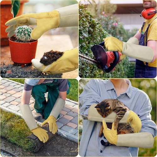 Image of HANDLANDY Rose Pruning Gardening Gloves for Men Women, Thorn Proof Forearm Protection Leather Garden Gloves, Gardening Gifts for Gardeners (Vanilla, Large)