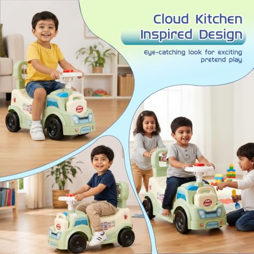 Image of Amazon Brand - Jam & Honey Cloud Kitchen Ride-On Toy for Kids | Foot-to-Floor Push Car with Music & Storage | Indoor & Outdoor Ride-On for Boys & Girls Age 1-3 Years | Durable Design
