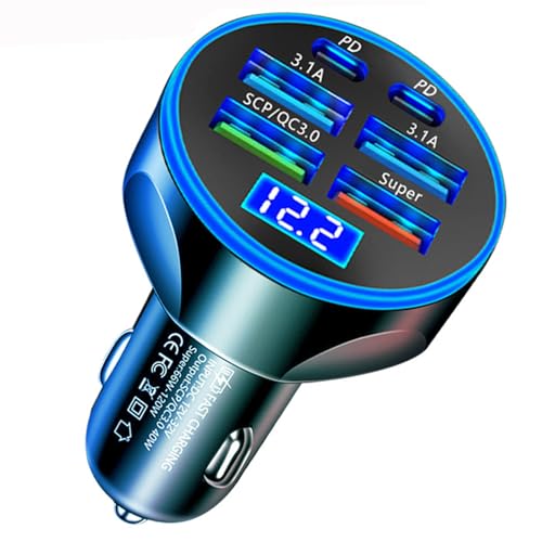 YAODLE 6|[gԍڏ[d USB-C & USBy66W 6|[gzJ[`[W[ VK[\Pbg PD 20W+QC3.0|[g yʉ}[d dv LED\ J[pi 12V-24VԑΉ iPhone/iPad/Android ^u