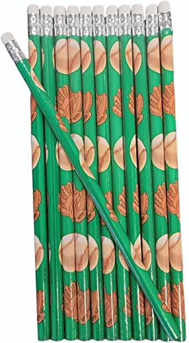 Zugar Land Baseball Theme Wooden Pencils 7.5" (12 Pack)