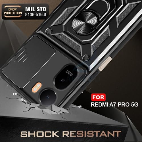Image of AESTMO Tough Armor Redmi A7 Pro / C85X 5G Bumper Back Case Cover | Ring Holder & Sliding Camera Shield Cover | 360 Degree Protection Back Case Cover for Redmi A7 Pro / C85X 5G (Black)
