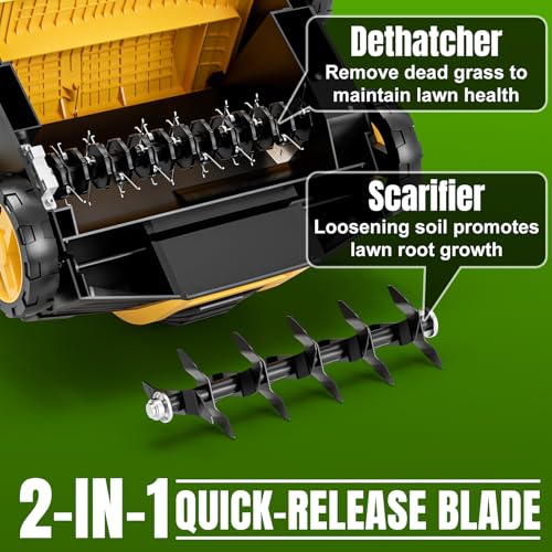 2026 Upgraded Electric Dethatcher Scarifier 16-Inch, EVEAGE 2-in-1 Lawn Dethatcher with 5-Position Depth Adjustment, 14.5-Gallon Collection Bag, Quick-Fold Lawn Scarifier for Healthy Lawn