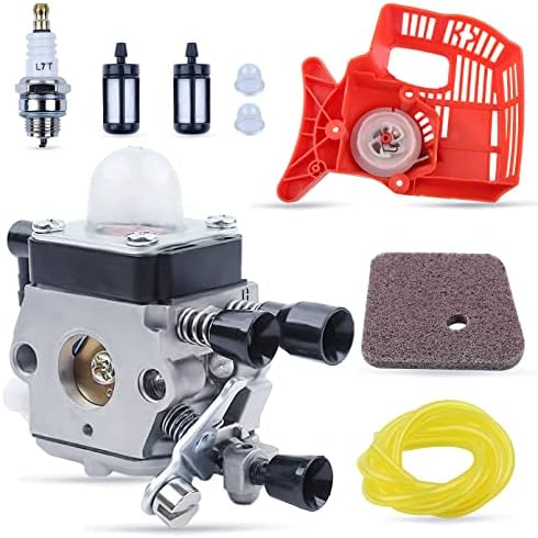 Carburetor and Recoil Pull Starter Kit with Fuel Line Primer Bulb Fuel Filter Spark Plug for C1Q-S97 FS38 FS45 FS46 FS55 KM55 HL45 FS45L FS45C