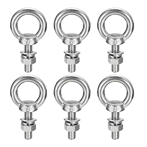 Image of uxcell Lifting Eye Bolt, 6 Sets M8x30mm Eye Bolt with Nut Washer 304 Stainless Steel Shoulder Lifting Ring Eye Bolt for Hanging Item