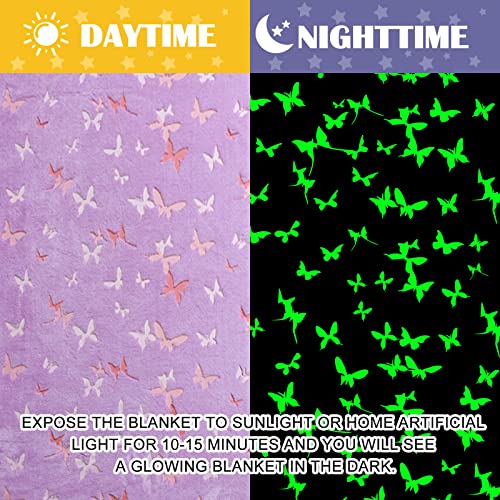 Wish Tree Glow In The Dark Blanket For Girls Butterfly Kids' Throw Blankets For Toddler Girls, Children Day Christmas Birthday Gifts For 1-15 Year Old Girls (50X60 Inches, Pale Purple) #TOP1