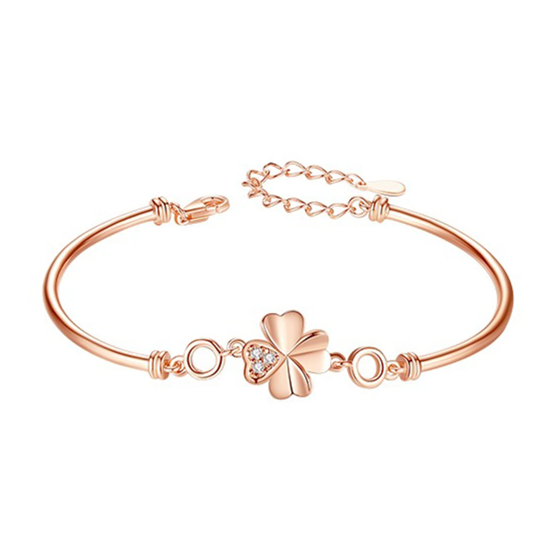 Frauen Mädchen Armband 925, einfache, Aber Elegante, glückliche Vier-Blatt-Klee-Armreifen, einstellbare Handverbindung, Kettenerweiterung