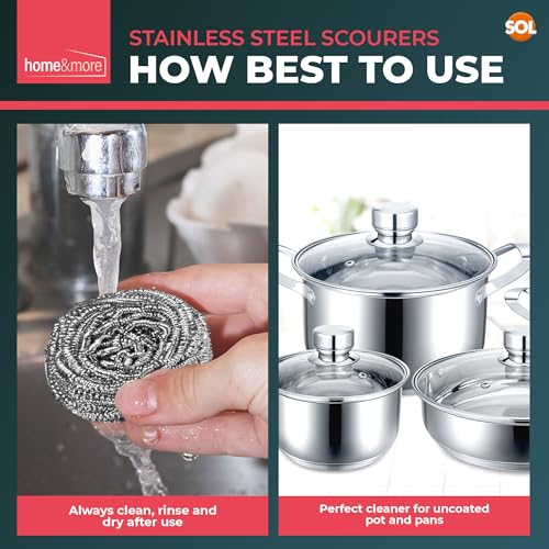 SOL 12pk Stainless Metal Scourers, 6cm x 2.5cm Washing Up Steel Wool Wire Scrubber, Durable & Rust-Resistant, Heavy-Duty Cleaning Pad for Kitchen, Cookware Pan,Grills, Multipurpose Cleaner