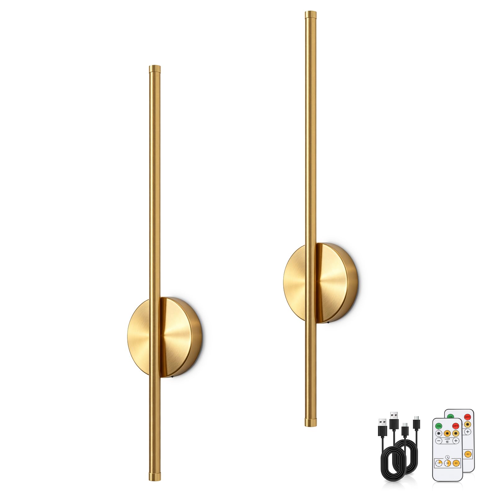 Kimjo 4400mAh Dimmable Lampe Murale Sans Fil, Applique Murale Rechargeable de Luxe en Or, avec Télécommande et Minuterie