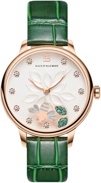 Womens Watch Bee Watches for Women Moving Bees Between Double Sapphire Glass with Genuine Leather Strap Luminous Hands and Trendy Watch with 12 Genuine Diamonds Rose Gold Mesh Band 28mm