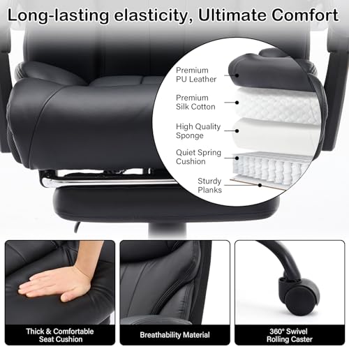 GAOMON Big and Tall Office Chair - 500lbs, Wide Seat, Ergonomic Executive Chair with High Back & Footrest, Black