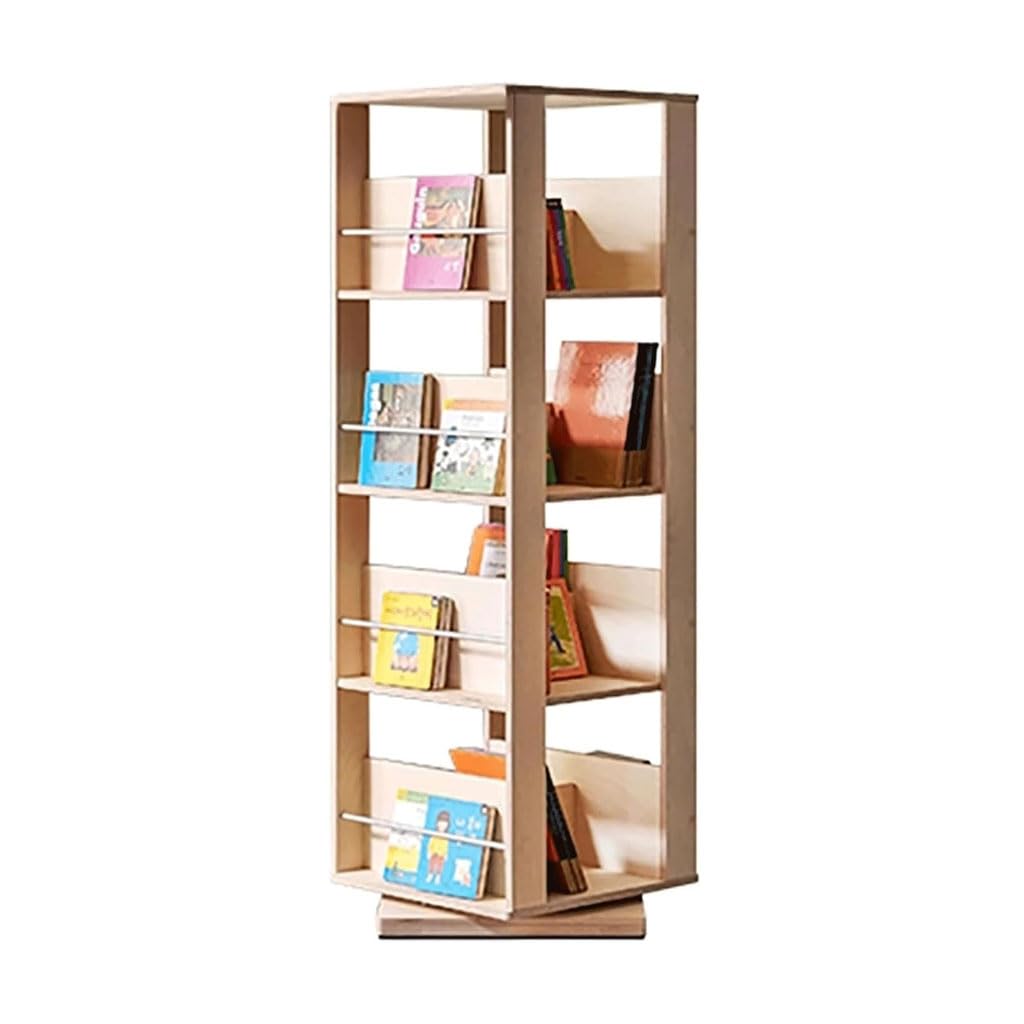 Estantería de pie giratoria de 360° de madera maciza con estante de almacenamiento multicapa para libros ilustrados infantiles