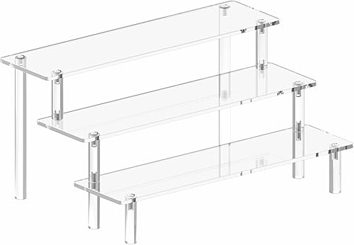 Acrylic Display Stand Risers, 3 Tier Perfume Stand Organizer, Clear Cupcake Stand Holder, Large Shelf Risers for Figures, Display Shelf for de Hoewina