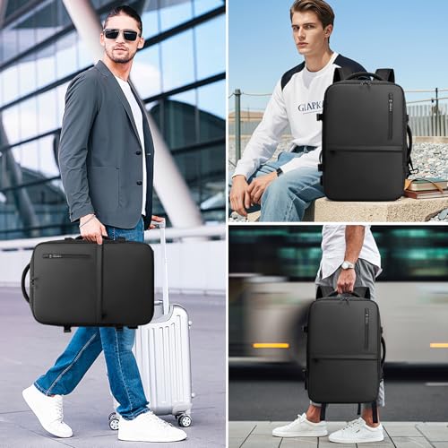 Travel Backpack for Men Women, Expandable Backpacks with Charging Port for Business Work Commute Casual, Black2