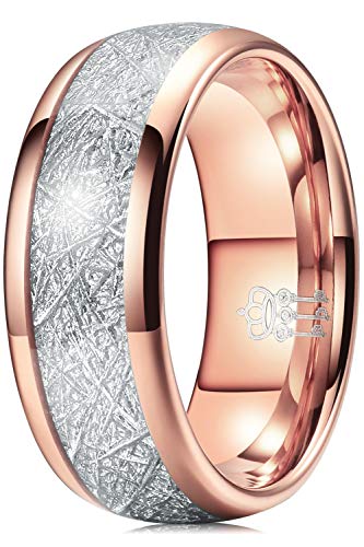 Three Keys Jewelry Fede nuziale in tungsteno, oro rosa, con intarsio di meteorite, unisex, 4 mm, 6 mm, 8 mm, L(51.23mm), Tungsteno, Nessuna pietra preziosa