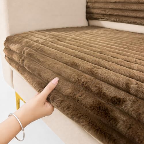 Image of Homerz Premium Rabbit Fur Sofa Cover with Anti-Skid Backing, Soft Plush Fabric Sofa Protector for Living Room Furniture (Brown, 7 (3+2+2) Seater, Seat Cover with Backrest)