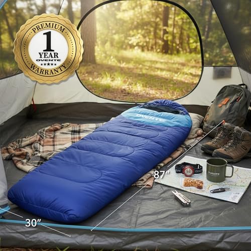 OVENTE Camping Sleeping Bag, Lightweight Waterproof, Blue SBHW001BL miniatura 6