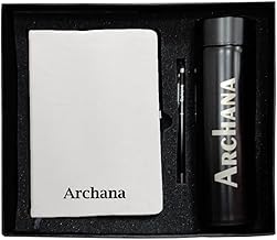 Customized Combo gift set of 1 White Diary, 1 Tempreture Bottle or 1 Blue Pen for office/college/school