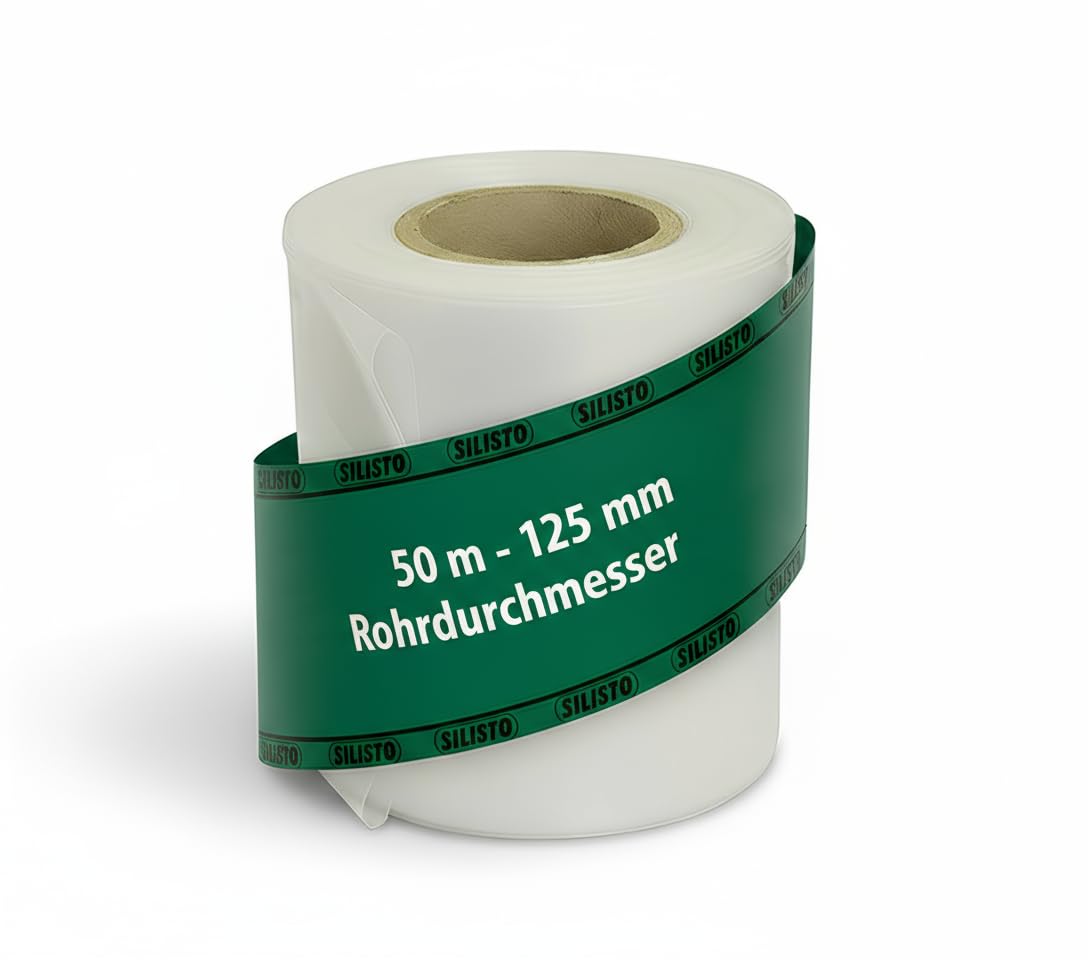 SILISTO Dachrinnenschlauch bis Ø 125 mm 50 Meter Rolle & 140µ Dicke Regenrinnenschlauch - Regenrinnen Ablauf - Fallrohrschutz - Schlauchfolie für Ablaufrohre & Baustellen
