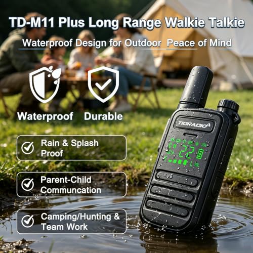 TIDRADIO TD-M11 Plus FRS Walkie Talkies Long Range, Waterproof/Dustproof,AI Noise Reduction,Web Bluetooth Programming,NOAA,VOX/Hand-Free,22CH,for Hunting,Camping,Emergency Use,Two-Way Radios,2Pack - image 2