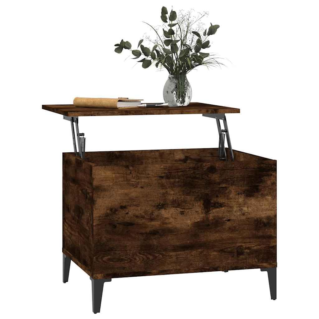 Stolik kawowy, dąb wędzony, 60 x 44,5 x 45 cm, materiał drewnopochodny z blatem o regulowanej wysokości, miejsce do przechowywania, trwały materiał, idealny do salonu, salonu, narożnika sofy